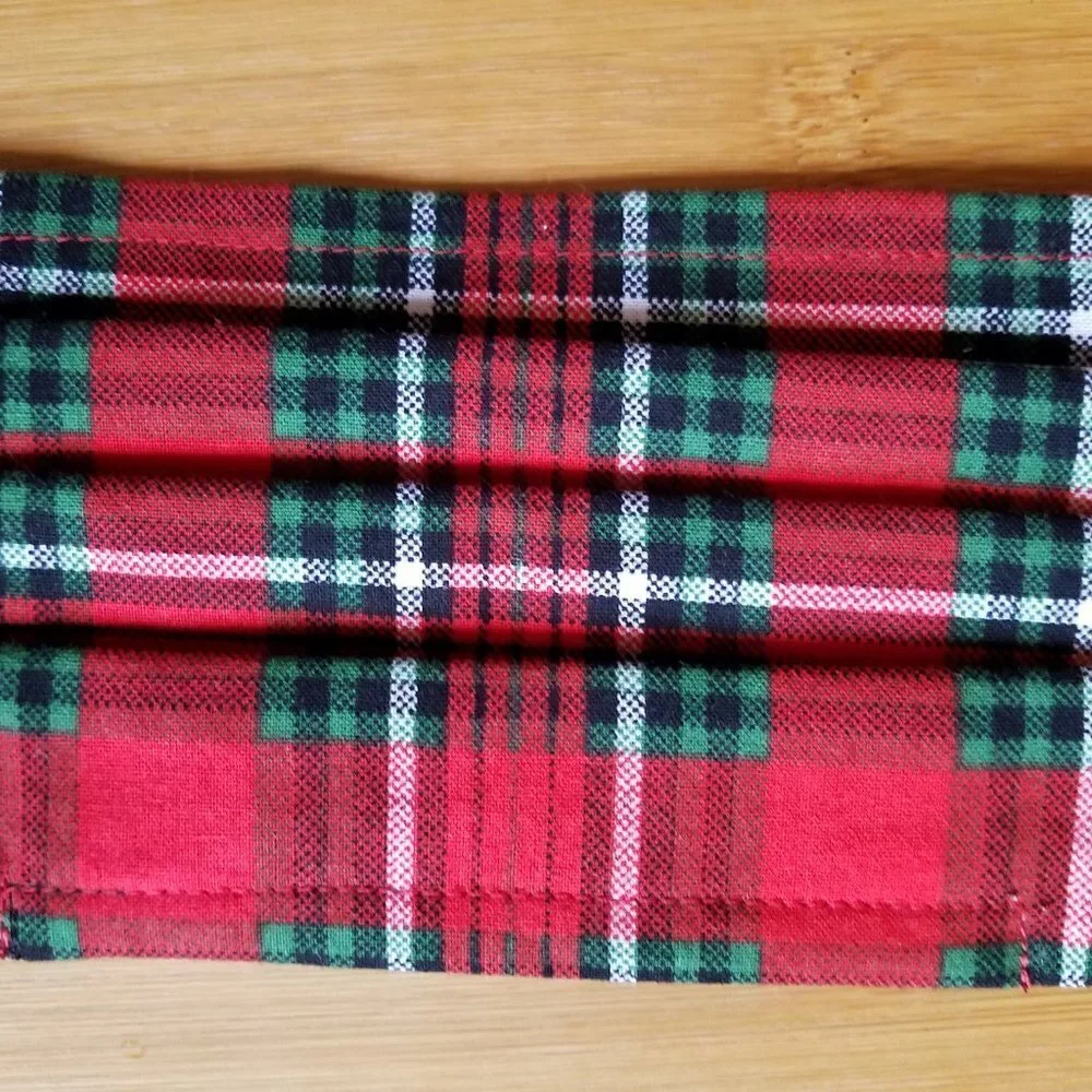 Hand Crafted Face Mask Red Green Christmas Plaid Cotton Kids